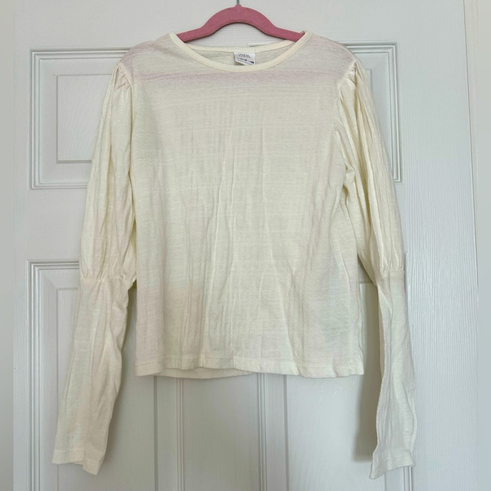 Zara girls, cream|white long sleeve tee, size 11-12